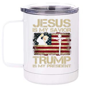 Jesus Is My Savior Trump Is My President Trump 2024 Usa Flag 12 oz Stainless Steel Tumbler Cup