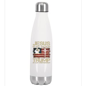 Jesus Is My Savior Trump Is My President Trump 2024 Usa Flag Stainless Steel Insulated Water Bottle