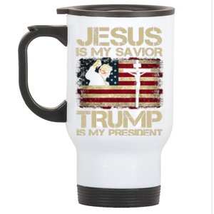 Jesus Is My Savior Trump Is My President Trump 2024 Usa Flag Stainless Steel Travel Mug