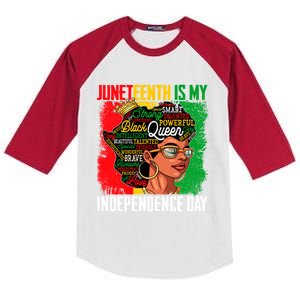 Juneteenth Is My Independence Freedom Day Queen Gift Kids Colorblock Raglan Jersey