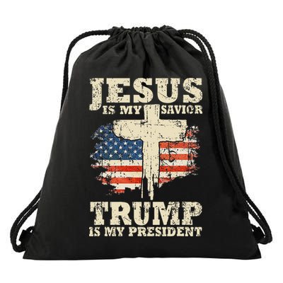 Jesus Is My Savior Trump Is My President Drawstring Bag