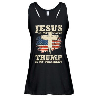 Jesus Is My Savior Trump Is My President Ladies Essential Flowy Tank