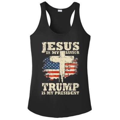 Jesus Is My Savior Trump Is My President Ladies PosiCharge Competitor Racerback Tank