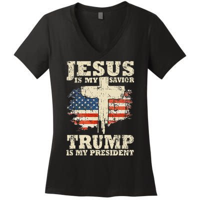 Jesus Is My Savior Trump Is My President Women's V-Neck T-Shirt