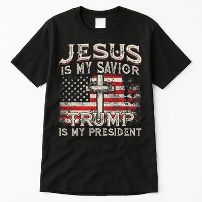 Jesus Is My Savior Trump Is My President American Flag Tall T-Shirt