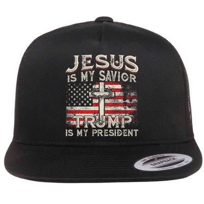 Jesus Is My Savior Trump Is My President American Flag Flatbill Hat
