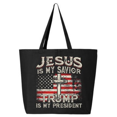 Jesus Is My Savior Trump Is My President American Flag 25L Jumbo Tote