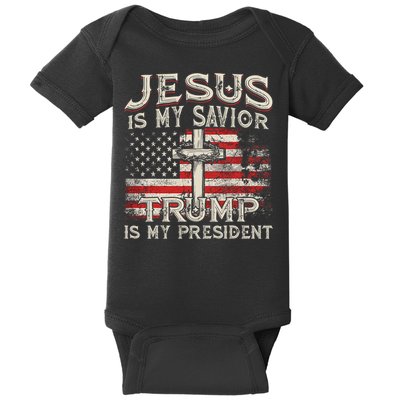 Jesus Is My Savior Trump Is My President American Flag Baby Bodysuit