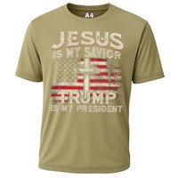 Jesus Is My Savior Trump Is My President American Flag Cooling Performance Crew T-Shirt
