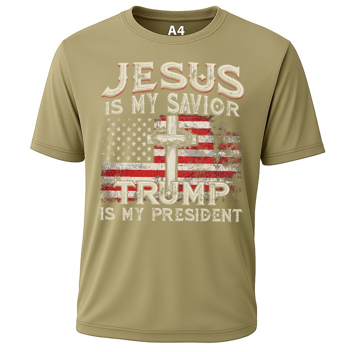 Jesus Is My Savior Trump Is My President American Flag Cooling Performance Crew T-Shirt