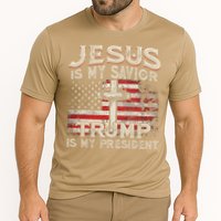 Jesus Is My Savior Trump Is My President American Flag Cooling Performance Crew T-Shirt