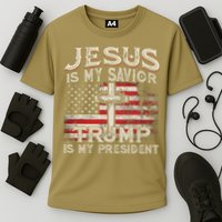 Jesus Is My Savior Trump Is My President American Flag Cooling Performance Crew T-Shirt