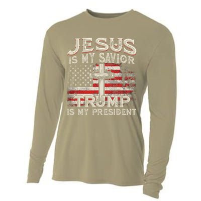 Jesus Is My Savior Trump Is My President American Flag Cooling Performance Long Sleeve Crew