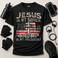 Jesus Is My Savior Trump Is My President American Flag Cooling Performance Crew T-Shirt