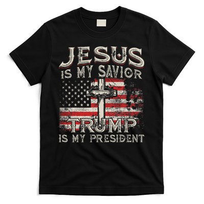 Jesus Is My Savior Trump Is My President American Flag T-Shirt