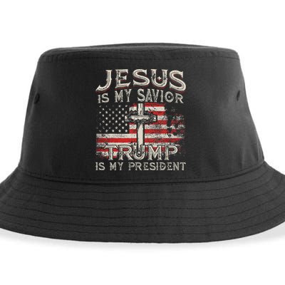 Jesus Is My Savior Trump Is My President American Flag Sustainable Bucket Hat