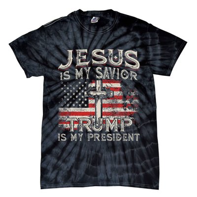 Jesus Is My Savior Trump Is My President American Flag Tie-Dye T-Shirt