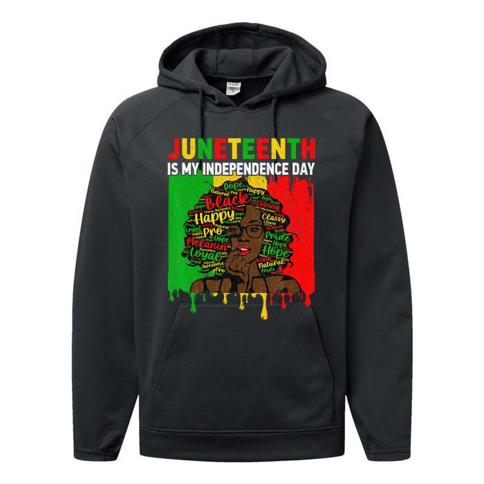 Juneteenth Is My Independence Day Black Black Queen Performance Fleece Hoodie