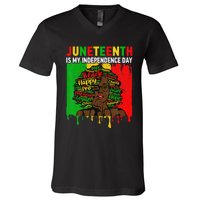 Juneteenth Is My Independence Day Black Black Queen V-Neck T-Shirt