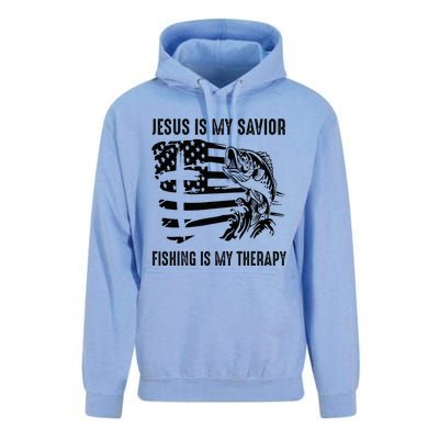 Jesus Is My Savior Fishing Is My Therapy American Flag Unisex Surf Hoodie