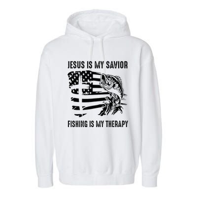 Jesus Is My Savior Fishing Is My Therapy American Flag Garment-Dyed Fleece Hoodie