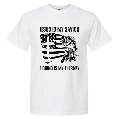 Jesus Is My Savior Fishing Is My Therapy American Flag Garment-Dyed Heavyweight T-Shirt