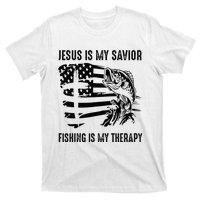 Jesus Is My Savior Fishing Is My Therapy American Flag T-Shirt