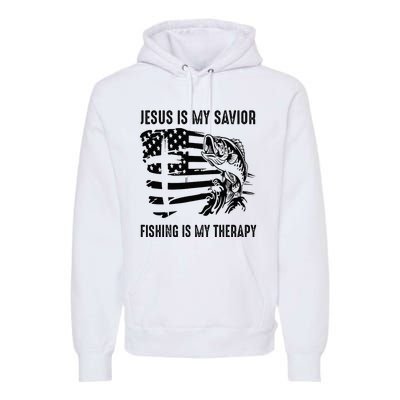 Jesus Is My Savior Fishing Is My Therapy American Flag Premium Hoodie