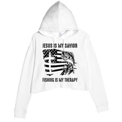 Jesus Is My Savior Fishing Is My Therapy American Flag Crop Fleece Hoodie