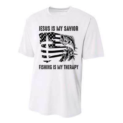 Jesus Is My Savior Fishing Is My Therapy American Flag Performance Sprint T-Shirt