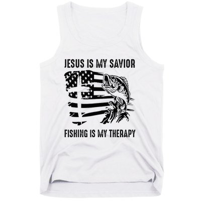 Jesus Is My Savior Fishing Is My Therapy American Flag Tank Top