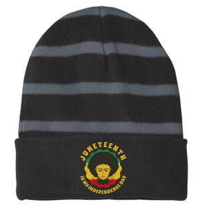 Juneteenth Is My Independence Day Black Female Pride Striped Beanie with Solid Band