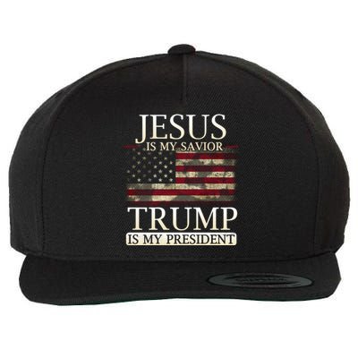 Jesus Is My Savior Trump Is My President Christian USA Flag Gift Wool Snapback Cap