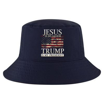 Jesus Is My Savior Trump Is My President Christian USA Flag Gift Cool Comfort Performance Bucket Hat