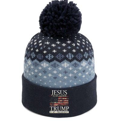 Jesus Is My Savior Trump Is My President Christian USA Flag Gift The Baniff Cuffed Pom Beanie