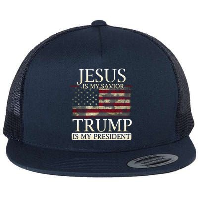 Jesus Is My Savior Trump Is My President Christian USA Flag Gift Flat Bill Trucker Hat