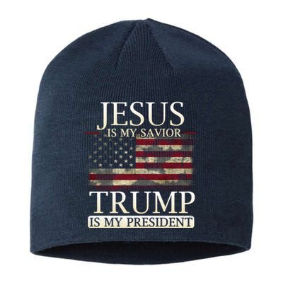 Jesus Is My Savior Trump Is My President Christian USA Flag Gift Sustainable Beanie