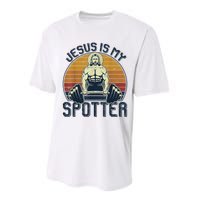 Jesus Is My Spotter Funny Christian Great Gift Weightlifting Gym Gymmer Gift Performance Sprint T-Shirt