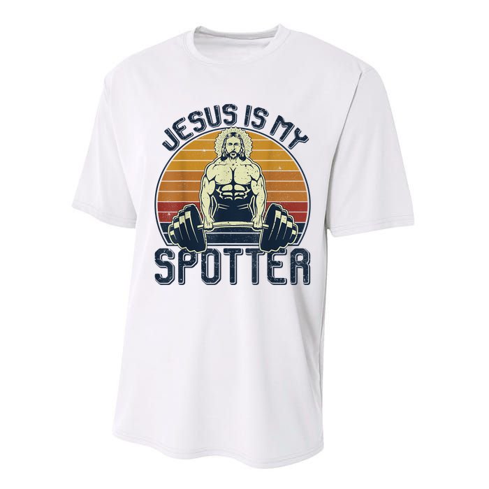 Jesus Is My Spotter Funny Christian Great Gift Weightlifting Gym Gymmer Gift Performance Sprint T-Shirt