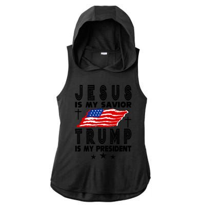 Jesus Is My Savior Trump Is My President 2024 Usa Flag Gift Ladies PosiCharge Tri-Blend Wicking Draft Hoodie Tank