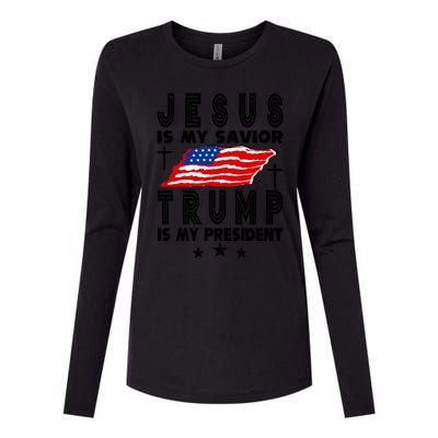 Jesus Is My Savior Trump Is My President 2024 Usa Flag Gift Womens Cotton Relaxed Long Sleeve T-Shirt