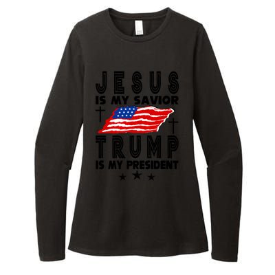 Jesus Is My Savior Trump Is My President 2024 Usa Flag Gift Womens CVC Long Sleeve Shirt