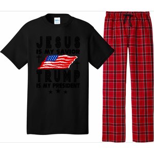 Jesus Is My Savior Trump Is My President 2024 Usa Flag Gift Pajama Set