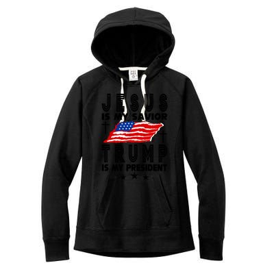 Jesus Is My Savior Trump Is My President 2024 Usa Flag Gift Women's Fleece Hoodie