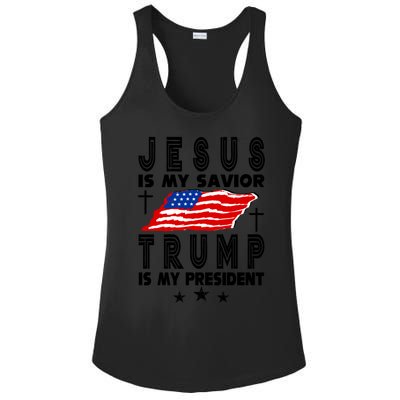 Jesus Is My Savior Trump Is My President 2024 Usa Flag Gift Ladies PosiCharge Competitor Racerback Tank