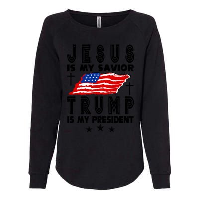 Jesus Is My Savior Trump Is My President 2024 Usa Flag Gift Womens California Wash Sweatshirt