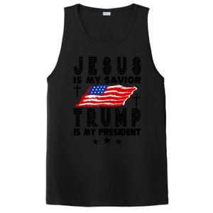 Jesus Is My Savior Trump Is My President 2024 Usa Flag Gift PosiCharge Competitor Tank