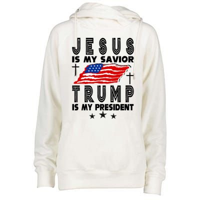 Jesus Is My Savior Trump Is My President 2024 Usa Flag Gift Womens Funnel Neck Pullover Hood