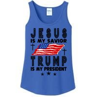 Jesus Is My Savior Trump Is My President 2024 Usa Flag Gift Ladies Essential Tank