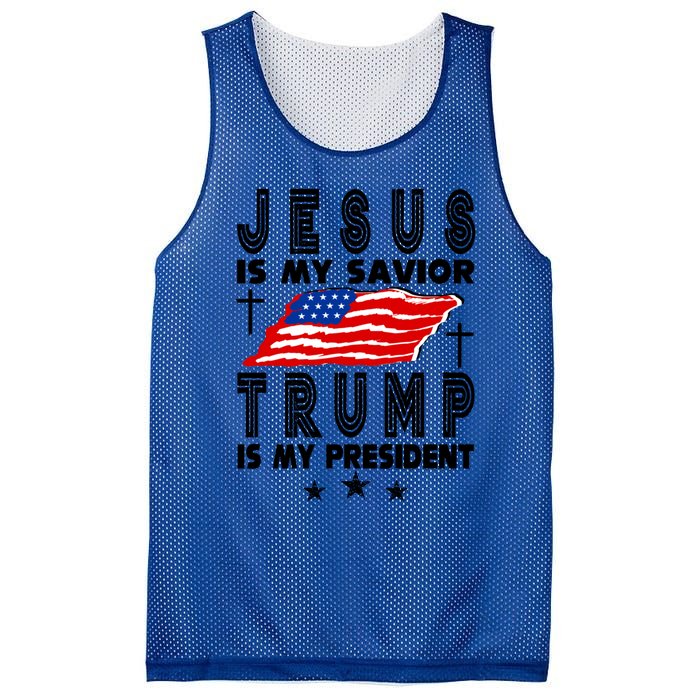 Jesus Is My Savior Trump Is My President 2024 Usa Flag Gift Mesh Reversible Basketball Jersey Tank